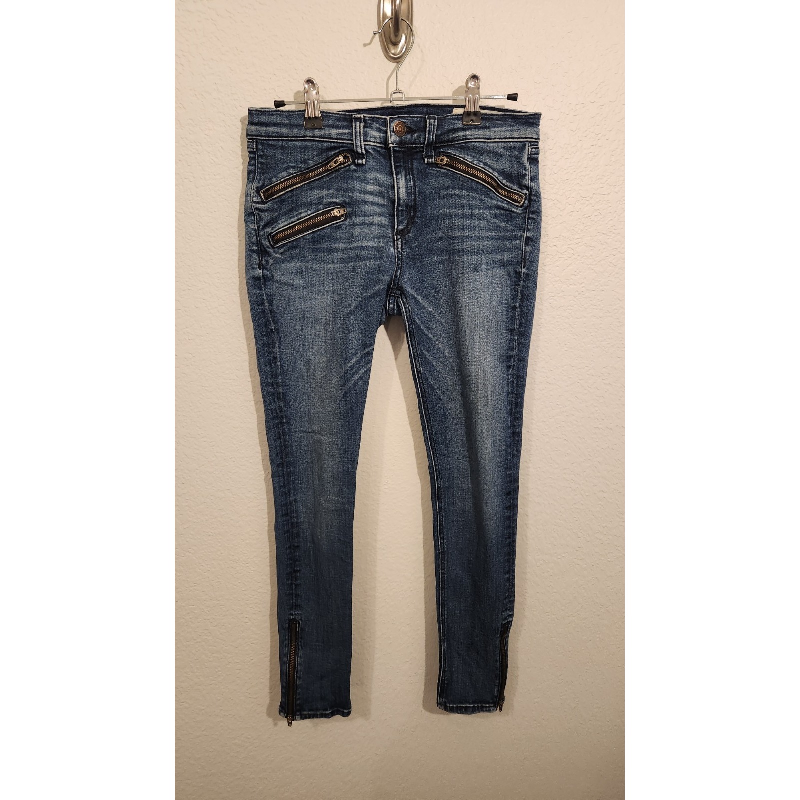 Rag & Bone Skinny Ankle Triple Zip Moto Zipper Denim Jeans Women's 29